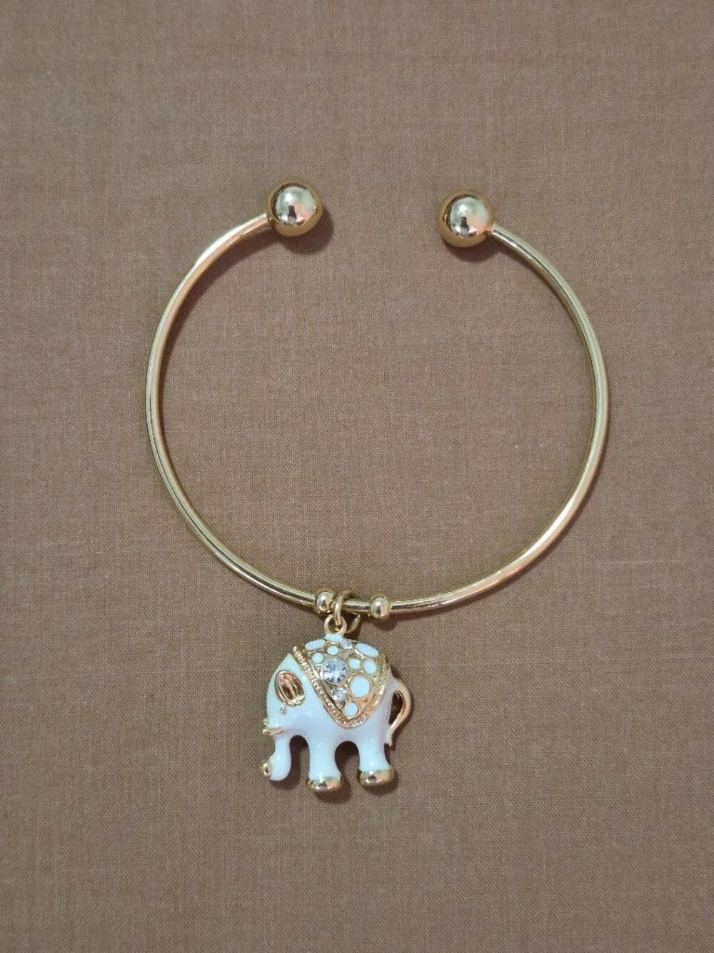 White Enamel 18K Gold Plated Swarovski Crystal Elephant Cuff Bangle Bracelet 6.5